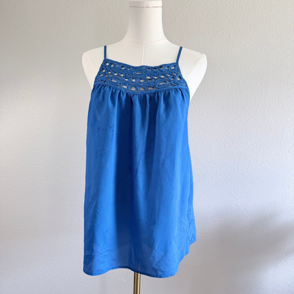Banana Republic Royal Blue Lace Crochet Neck Spaghetti Strap Tank Top Womens M